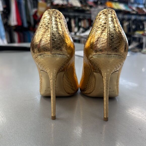 Burberry Metallic Gold Peep-Toe Heels - Picture 8 of 9